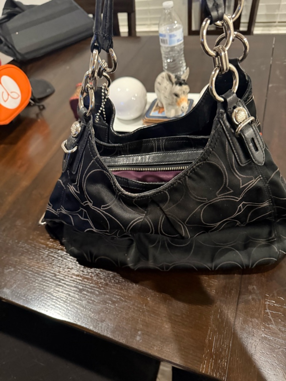 Coach Black Signature Quilted Shoulder Bag with Silver Rings - Picture 4 of 5